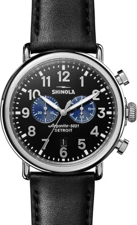 Shinola The Runwell Chrono Leather Strap Watch, 47mm in Black/Silver at Nordstrom