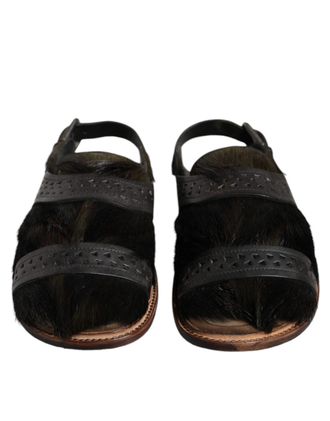 Dolce & Gabbana Black Gazelle Hair Leather Flats Sandals Mens Shoes (Pre-Owned)