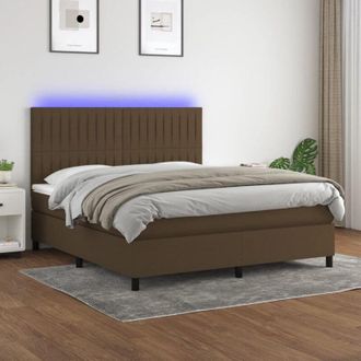 vidaXL Vidaxl - Cama Box Spring Colch&oacute;n Luces Led Tela Marr&oacute;n Oscuro 160x200cm