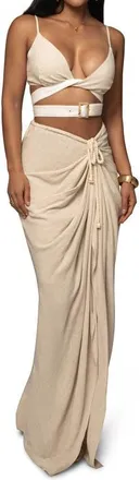 JLUXLABEL Noelia Linen Slit Skirt in Beige at Nordstrom, Size X-Large