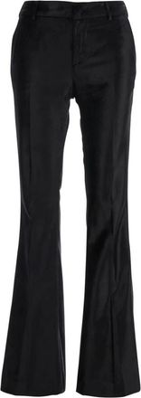 Pantaloni Torino Zwarte Fluwelen Stretchbroek - Dames - Wijde Broeken - Zwart - S - Katoen - Broeken