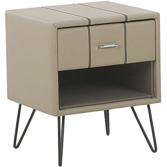 Beliani Beliani - Bedside Table Beige Minimalist Faux Leather Upholstered Drawer Storage Betin