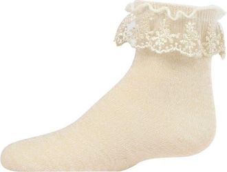 MeMoi Step and Shimmer Ruffle Anklet Socks in Winter White at Nordstrom, Size 6-12M