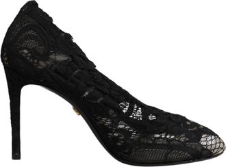 Dolce & Gabbana Zwarte Kanten Stretch Hakken Laarsjes Halverwege de Kuit