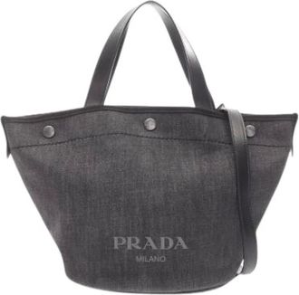 Prada Pre-owned Bucket Bags, female, Black, Size: ONE SIZE Pre-owned Denim Bucket Bag
