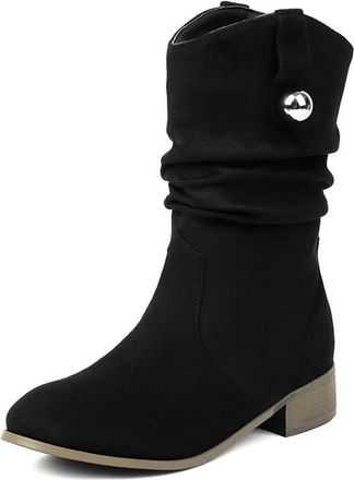 Generic Womens Slouch Mid Calf Boots With Metal Button Suede-Like Material Comfortable Slip Resistant Durable For Casual Daily Streetwear Fall Winter,Black,8.