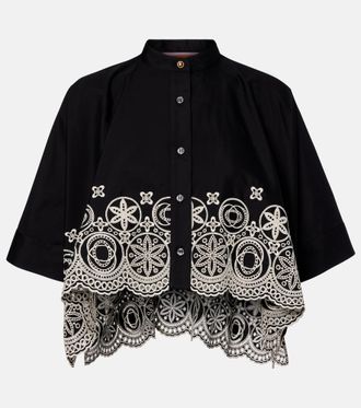 La DoubleJ Foulard embroidered cropped cotton shirt