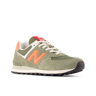 New Balance Sneaker NEW BALANCE 574, Damen, Gr. 39,5, gr&uuml;n (schwarz olivine, flare), Leder, Textil, mehrfarbig, Schuhe Sneaker