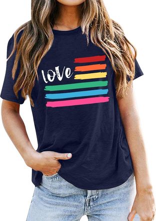 Generic Pride Shirts for Women LGBTQ Subtle Pride Crew Neck T-Shirts Rainbow Lesbian Tee Tops