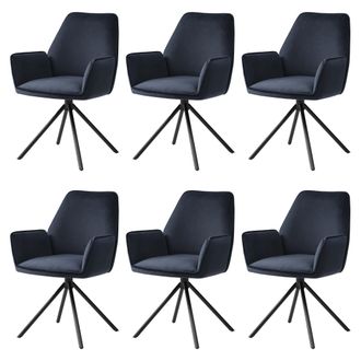 Hhg Nunca Usado] Juego De 6 Sillas De Comedor Hhg 851, Apoyabrazos Para Silla De Cocina, Posici&oacute;n Giratoria Autom&aacute;tica, Terciopelo Mvg, Azul Antracita, Pa