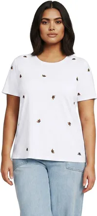 Lands End Supima Cotton Crew Neck T-Shirt in Bee Embroidery/white at Nordstrom, Size 3X