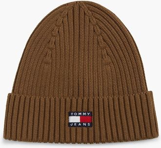 Tommy Hilfiger Mens Tommy Jeans Badge Rib-Knit Beanie - Warm Khaki