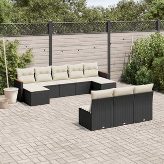 vidaXL Vidaxl - Set De Sof&aacute;s De Jard&iacute;n 10 Pzas Cojines Rat&aacute;n Sint&eacute;tico Negro