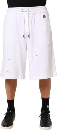 Dolce & Gabbana White Cotton Ripped Bermuda Sweatpants Mens Shorts