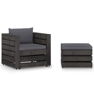 vidaXL 2 Pcs Conj. Jard&iacute;n De Sal&oacute;n + Almohadillas De Madera Estg. Gris