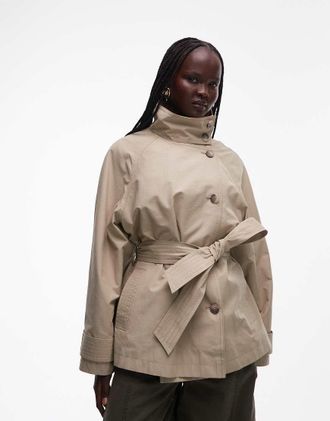 Asos Trench color pietra con collo a imbuto e cintura-Verde