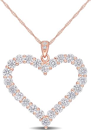 Mimi & Max 2 2/5 CT DEW Created Moissanite Heart Pendant with Chain in Rose Gold Plated Sterling Silver