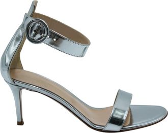 Gianvito Rossi Portofino 70 Sandals in Metallic Silver Leather
