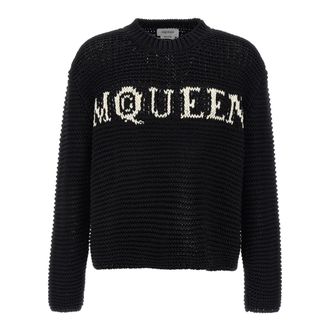 Alexander McQueen Logo Textured Jumper - male - Alexander McQueen - Round-neck Knitwear - Black - XL - Knitwear