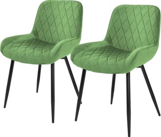 ML Design Set 2x Sillas De Comedor Verde Salvia Asiento Moderno Tapizado De Terciopelo Patas De Metal Negras Con Respaldo Y Reposabrazos Ergon&oacute;micos Sill&oacute;n Mode