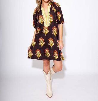 THML Clothing Petal Stripe V-Neck Dress In Black
