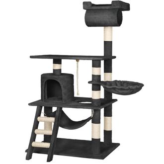 TecTake &Aacute;rbol rascador para gatos, postes de sisal, antivuelco, 141 cm, negro