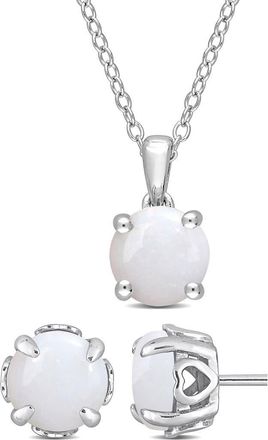 Delmar Sterling Silver Solitaire Opal Stud Earrings & Necklace in White at Nordstrom Rack