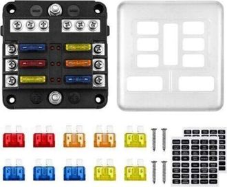 OEM Caja De Fusibles De 6 V&iacute;as Y 12 V, Portafusibles Ato De 32 V Y 100 A Con 10 Fusibles, 6 Indicadores Led, Cubierta Protectora + 2 Pegatinas Para Coche,