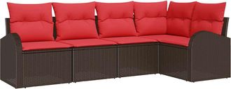 vidaXL Conjunto De Sof&aacute; De Jard&iacute;n 5 Uds. Marr&oacute;n Rat&aacute;n Sint&eacute;tico Vidaxl