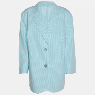 Basler Light Blue Stripe Cotton Blend Single Breasted Blazer