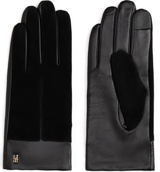 Tommy Hilfiger Lederhandschuhe TOMMY HILFIGER TH SUEDE LEATHER, Damen, Gr. L, schwarz, Rindsleder, Handschuhe Lederhandschuhe, aus Glatt- und Wildleder, f&uuml;r Damen
