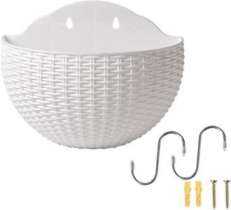OEM Maceta Semicircular - Cesta De Pared - Crea Un Jard&iacute;n Vertical - Estilo Rat&aacute;n Sint&eacute;tico - 21 X 16,5 Cm - Blanco