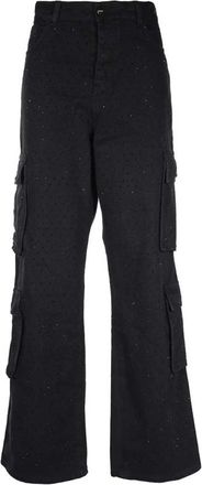 Barrow Rhinestone Cargo Jeans - Dames - Wijde Broeken - Zwart - W26 - Katoen - Broeken