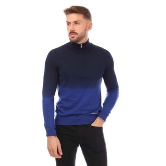 HUGO BOSS Mens Gesso Half Zip Sweater in Blue Cotton - Size Large