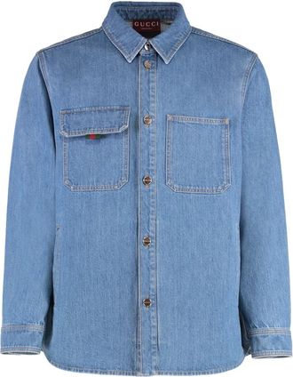 Gucci Blouses & Shirts - Heren - Spijkeroverhemden - Blauw - M - Overhemden