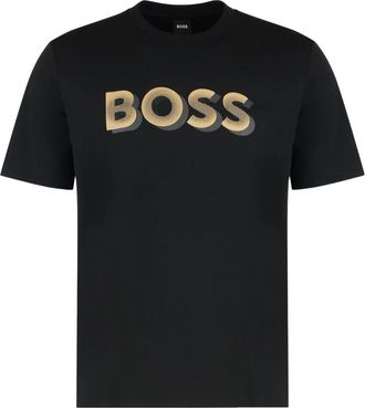 HUGO BOSS Mercerised-katoenen T-shirt met logo-artwork - Heren - T-shirts - Zwart - M - Katoen - Tops