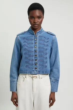 Karen Millen Womens Denim Military Jacket - Blue - Size 14 UK