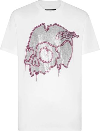 Philipp Plein T-shirt Ronde Hals SS met kristallen Dripping Skull - Heren - T-shirts - Wit - XL - Katoen - Tops