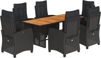 vidaXL Set De Comedor De Jard&iacute;n 9 Pzas Y Cojines Rat&aacute;n Sint&eacute;tico Negro Vidaxl