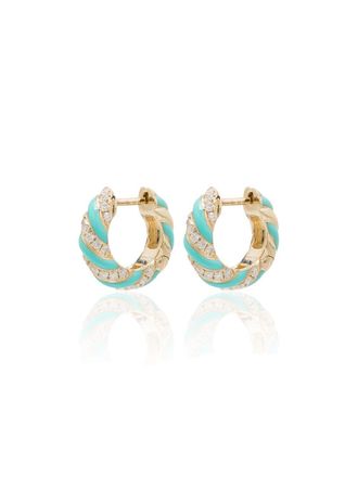 Yvonne Léon 9kt yellow gold diamond and enamel hoop earrings