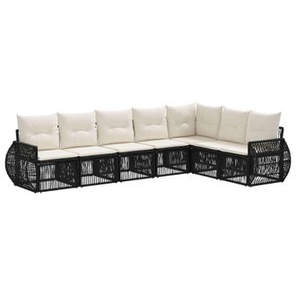 vidaXL Conjunto De Sof&aacute;s De Jard&iacute;n 7 Pcs Negro Y Blanco Crema Vidaxl