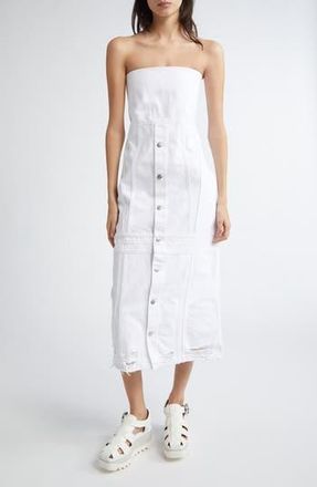 Stella McCartney Distressed Denim Strapless Bustier Dress in White at Nordstrom Rack, Size Small