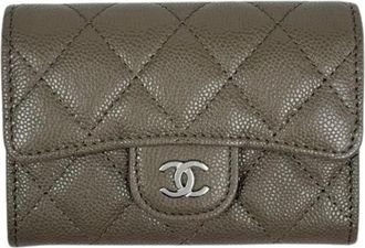 Chanel Pre-owned Business card case - Dames - Vintage Accessoires - Grijs - ONE Size - Leer - Vintage