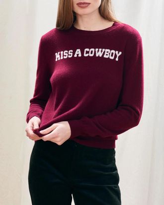 JUMPER 1234 Cashmere Wool Kiss A Cowboy Crew Sweater In Burgundy And Cream