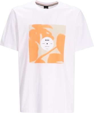 HUGO BOSS Mens Tiburt 388 Artwork Short Sleeve T-Shirt, White