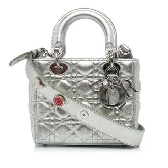 Dior Pre-owned Womens Lady Metallic Calfskin Handbag - Silver Leather - One Size