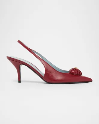 Valentino Garavani 75mm Coeur Royal Leather Slingback Pumps