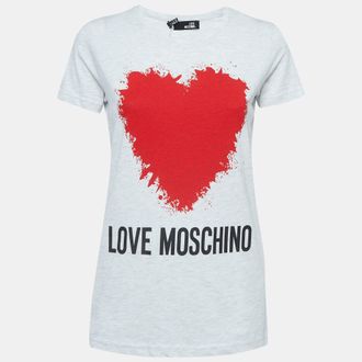 Love Moschino Grey Logo Print Cotton Crew Neck T-Shirt