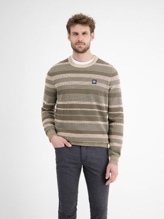 Lerros Strickpullover LERROS, Herren, Gr. XXL, tender beige melange, Strick, Obermaterial: 100% Baumwolle, gestreift, normal h&uuml;ftbedeckend, Rundhals, B&uuml;ndche