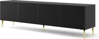 AKL FURNITURE Mueble para TV efecto madera Negro y Dorado LED